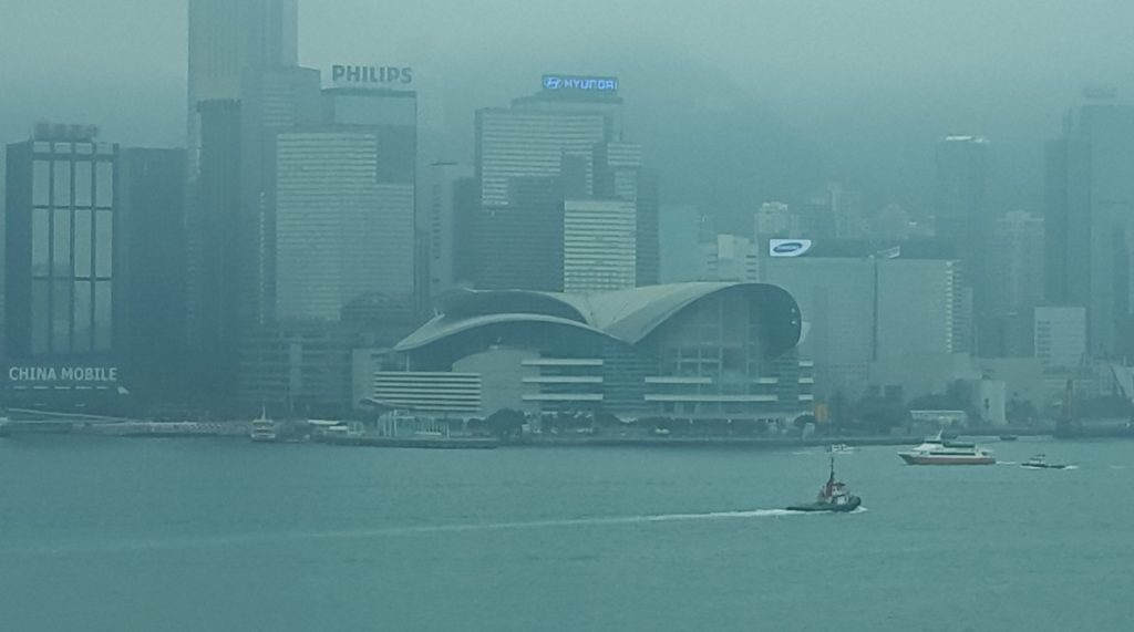View of the harbor from ferry in HongKong