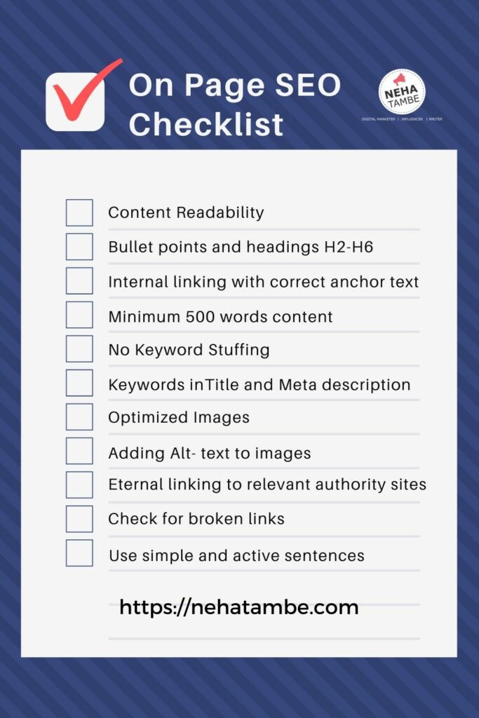 On Page SEO essentials to remember when writing a blog post. SEO essential checklist for bloggers